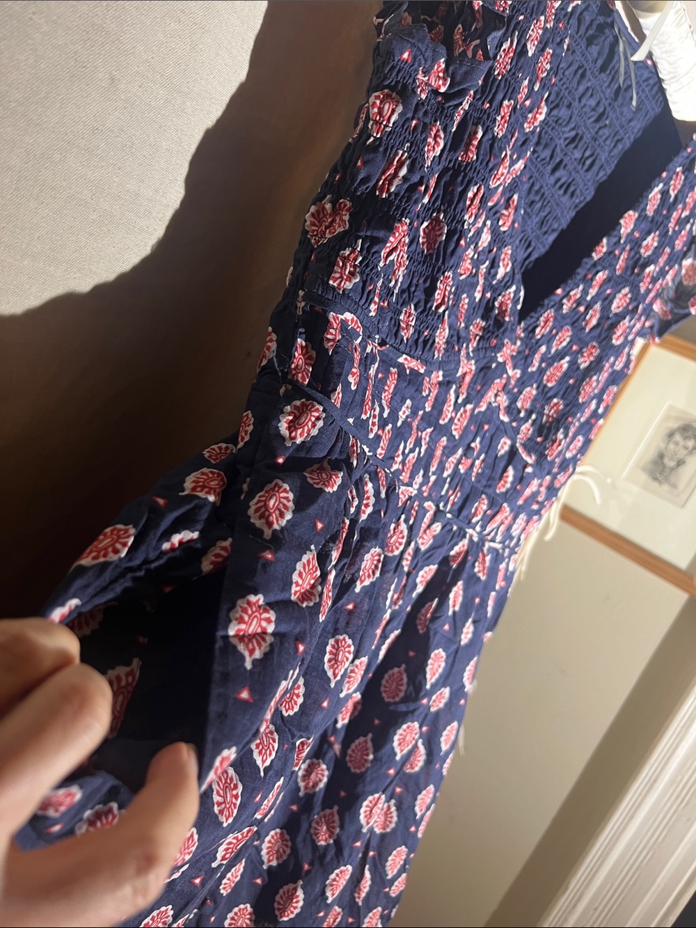 NWOT L Anthropologie Navy Blue & Red Indian Print Sleeveless Sundress w/pockets! - Picture 5 of 8